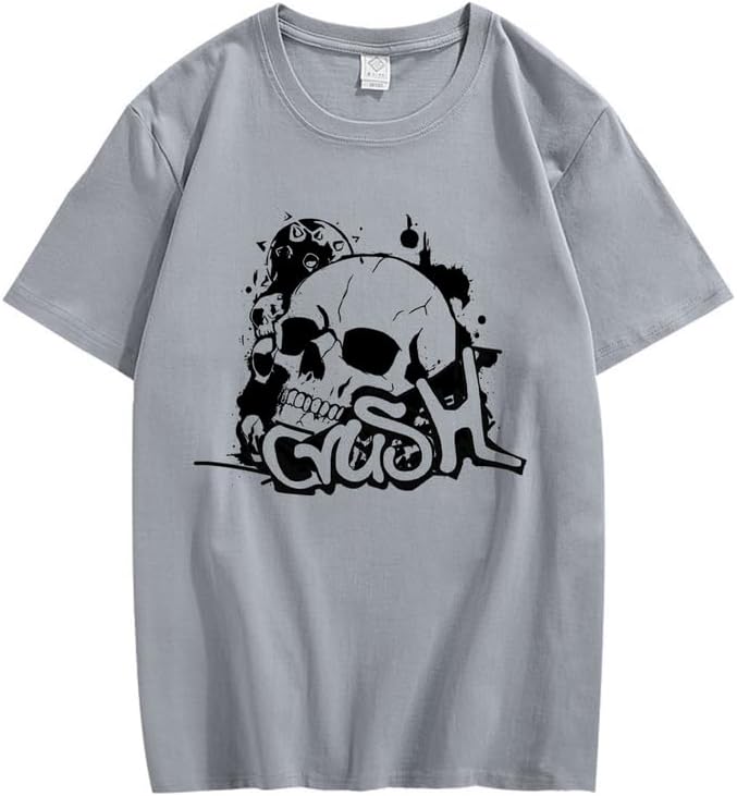 CORIRESHA Camiseta gótica de Halloween de algodón de manga corta con cuello redondo y gráfico Y2K de calavera adolescente