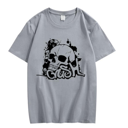 CORIRESHA Camiseta gótica de Halloween de algodón de manga corta con cuello redondo y gráfico Y2K de calavera adolescente