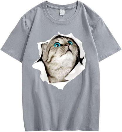 CORIRESHA Cat Lover Camiseta Cuello Redondo Manga Corta Suelta Algodón Suave Adolescente Lindo Top