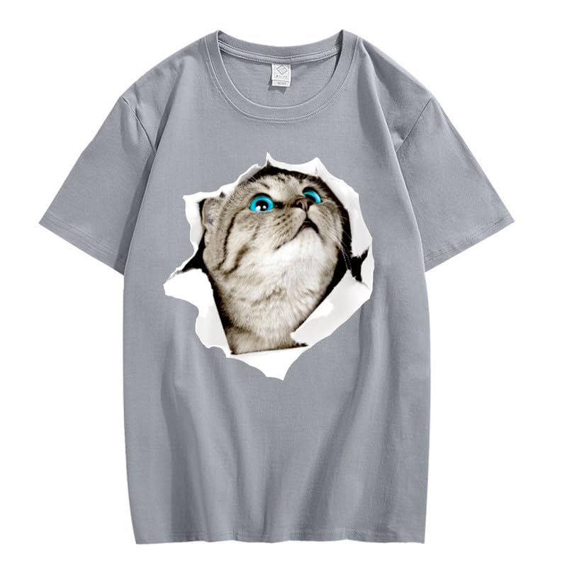 CORIRESHA Cat Lover Camiseta Cuello Redondo Manga Corta Suelta Algodón Suave Adolescente Lindo Top