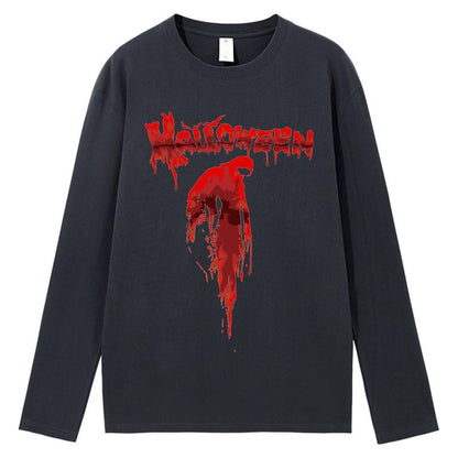 CORIRESHA Camiseta aterradora unisex gótica de manga larga con cuello redondo y sangre de Halloween