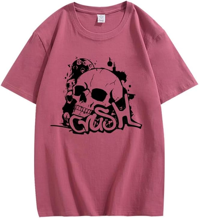 CORIRESHA Camiseta gótica de Halloween de algodón de manga corta con cuello redondo y gráfico Y2K de calavera adolescente