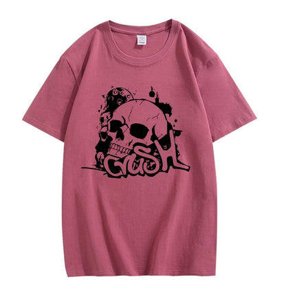 CORIRESHA Camiseta gótica de Halloween de algodón de manga corta con cuello redondo y gráfico Y2K de calavera adolescente