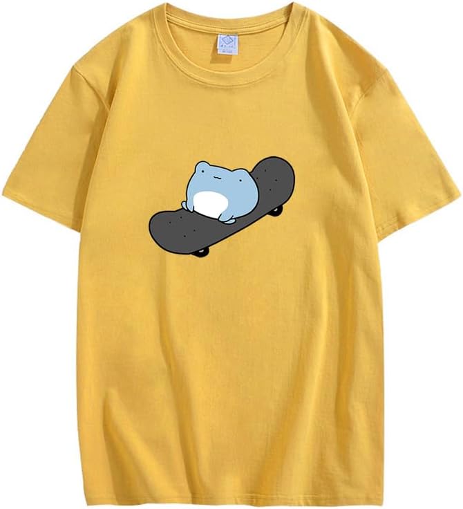 CORIRESHA Camiseta de skate de algodón de manga corta con cuello redondo y estampado de rana linda para adolescentes