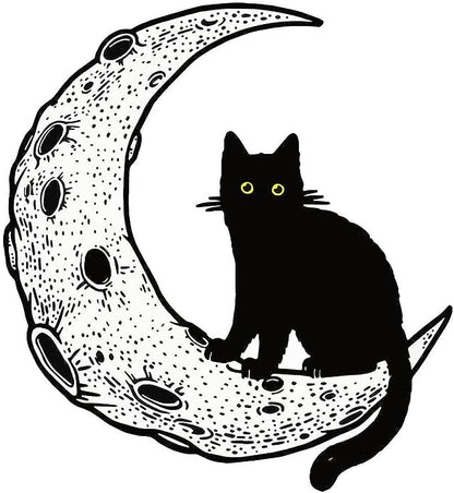 CORIRESHA Women's Moon Black Cat Crewneck Short Sleeve Casual Basic Cute T-Shirt