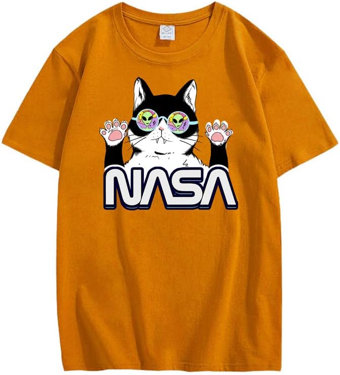 CORIRESHA Teen's NASA T-Shirt Casual Crewneck Short Sleeve Cute Cat Top