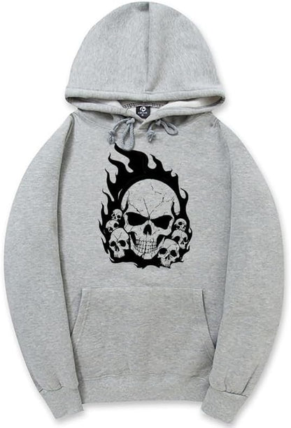 CORIRESHA Teen Halloween Skull Hoodie Long Sleeve Drawstring Y2K Aesthetic Flame Sweatshirt