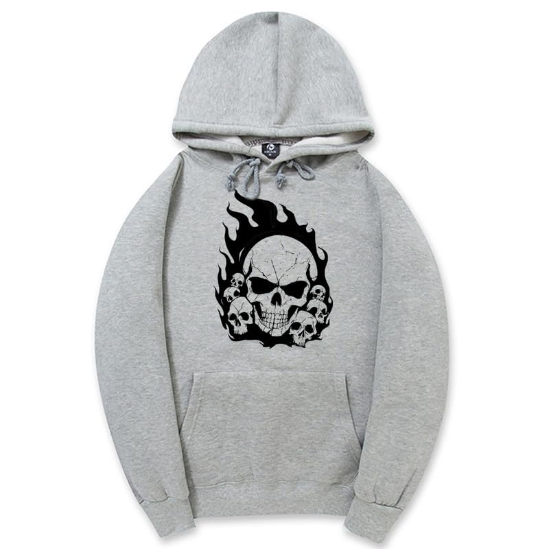 CORIRESHA Sudadera con capucha de calavera de Halloween para adolescentes, manga larga, con cordón, Y2K, estética, llama