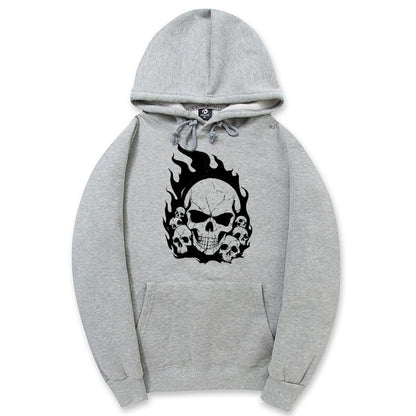 CORIRESHA Teen Halloween Skull Hoodie Long Sleeve Drawstring Y2K Aesthetic Flame Sweatshirt