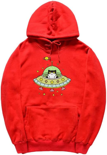 CORIRESHA Space Lover Hoodie Long Sleeve Drawstring Cute Cat Spaceship Sweatshirt