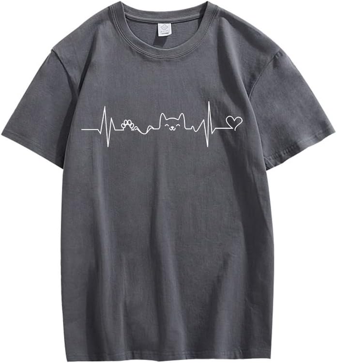 CORIRESHA Camisetas divertidas para amantes de los gatos con latido del corazón para adolescentes
