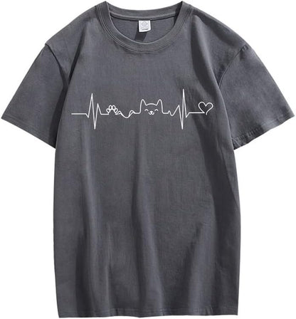 CORIRESHA Camisetas divertidas para amantes de los gatos con latido del corazón para adolescentes