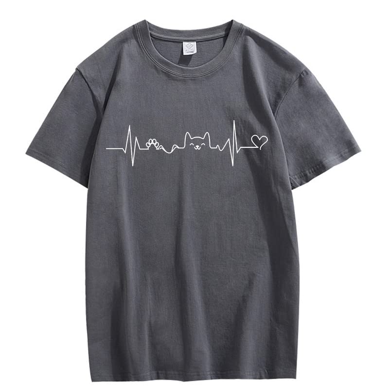 CORIRESHA Camisetas divertidas para amantes de los gatos con latido del corazón para adolescentes