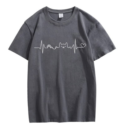 CORIRESHA Camisetas divertidas para amantes de los gatos con latido del corazón para adolescentes