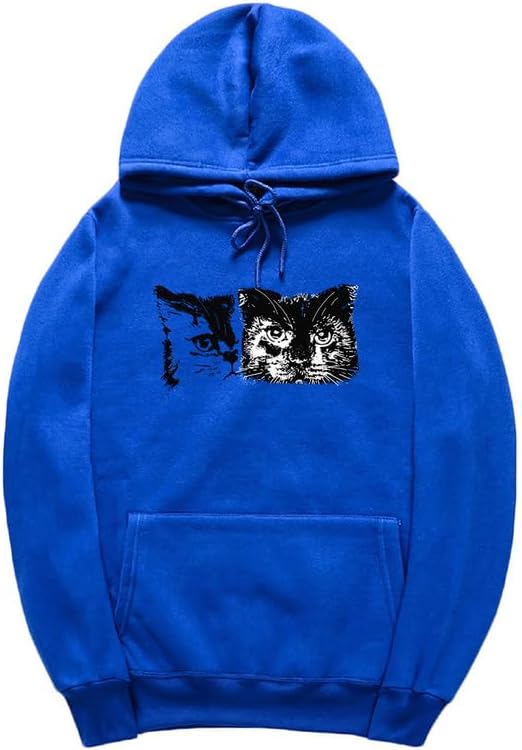 CORIRESHA Cute Cat Face Hoodie Long Sleeve Drawstring Kangaroo Pocket Basic Sweatshirt