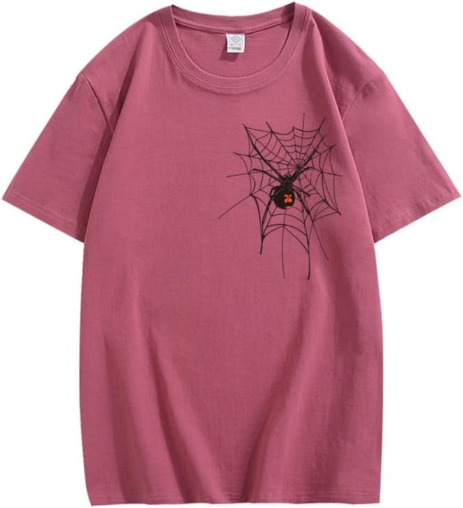 CORIRESHA Halloween Spider Web Camiseta Cuello Redondo Manga Corta Casual Adolescente Y2K Estética Ropa