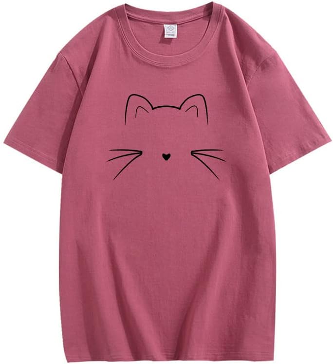 CORIRESHA Camiseta unisex con estampado de cara de gato, cuello redondo, manga corta, camisetas lindas de verano