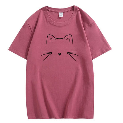 CORIRESHA Camiseta unisex con estampado de cara de gato, cuello redondo, manga corta, camisetas lindas de verano