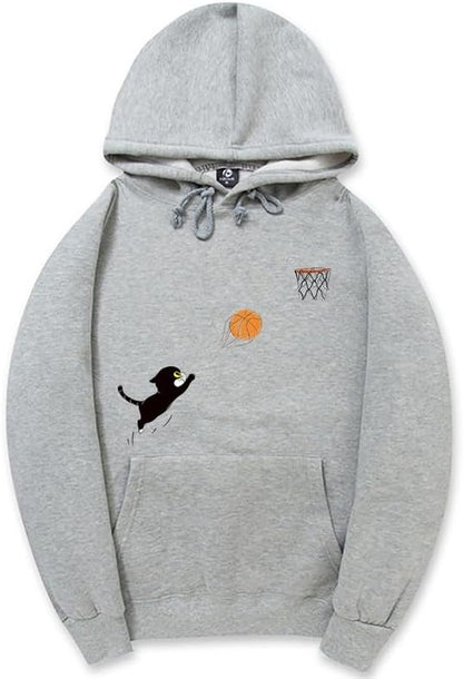 CORIRESHA Women's Cute Cat Basketball Hoodie Long Sleeve Drawstring Pocket Cotton Casual Sweatshirt