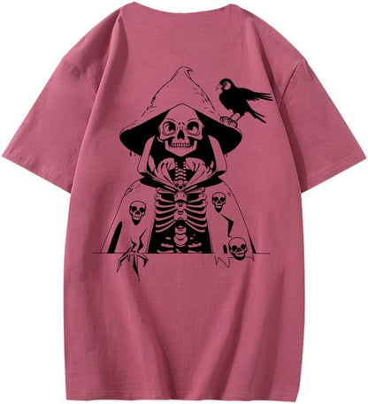CORIRESHA Camiseta con estampado de calavera para adolescentes, cuello redondo, manga corta, informal, de algodón, disfraz de Halloween