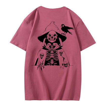 CORIRESHA Teen Skull Print T-Shirt Crewneck Short Sleeve Casual Cotton Halloween Costume