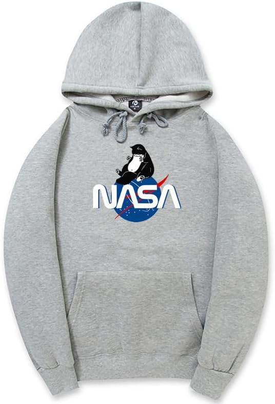 CORIRESHA Fashion NASA Print Hoodie Long Sleeve Drawstring Kangaroo Pocket Cat Sweatshirt