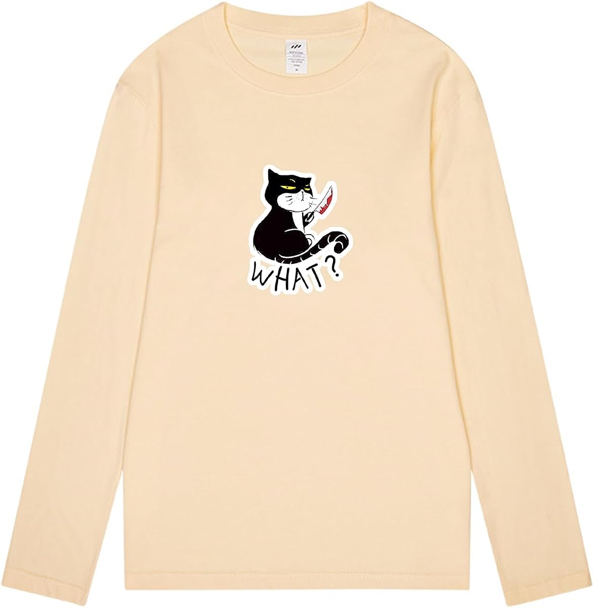 CORIRESHA Camiseta unisex de manga larga de algodón con diseño de gato divertido con cuchillo de sangre