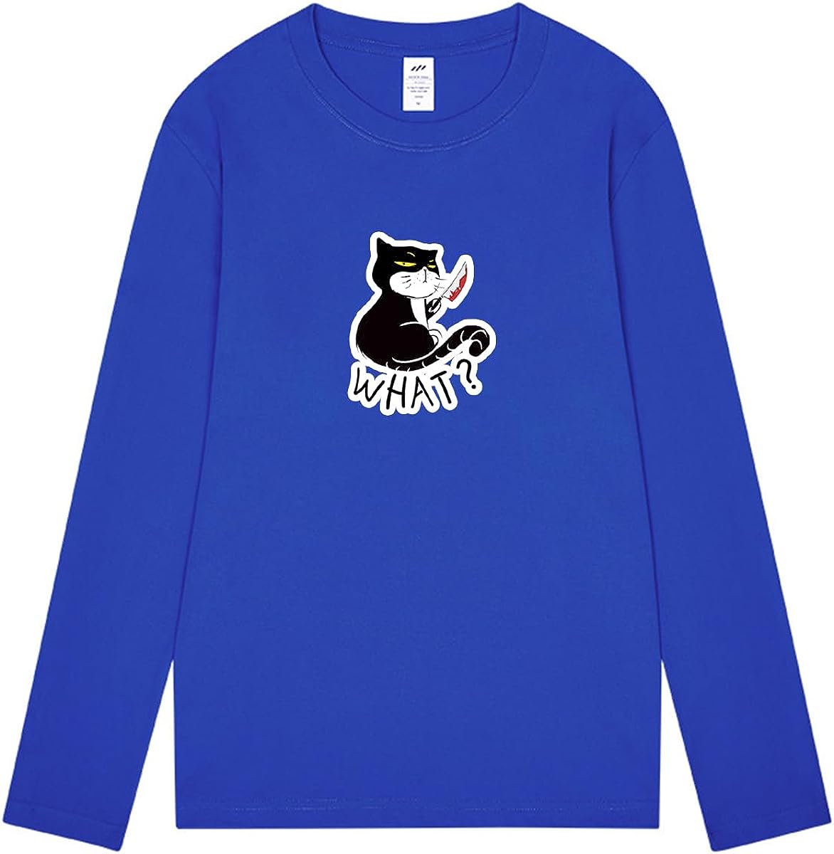 CORIRESHA Camiseta unisex de manga larga de algodón con diseño de gato divertido con cuchillo de sangre