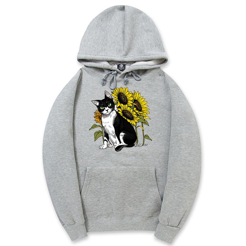 CORIRESHA Lindo Gato Sudadera con capucha Casual Manga Larga Cordón Girasol Sudadera