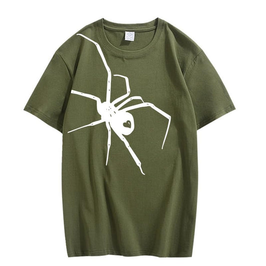 CORIRESHA Camiseta con gráficos de araña de Halloween para adolescentes, camiseta de verano de manga corta con cuello redondo simple