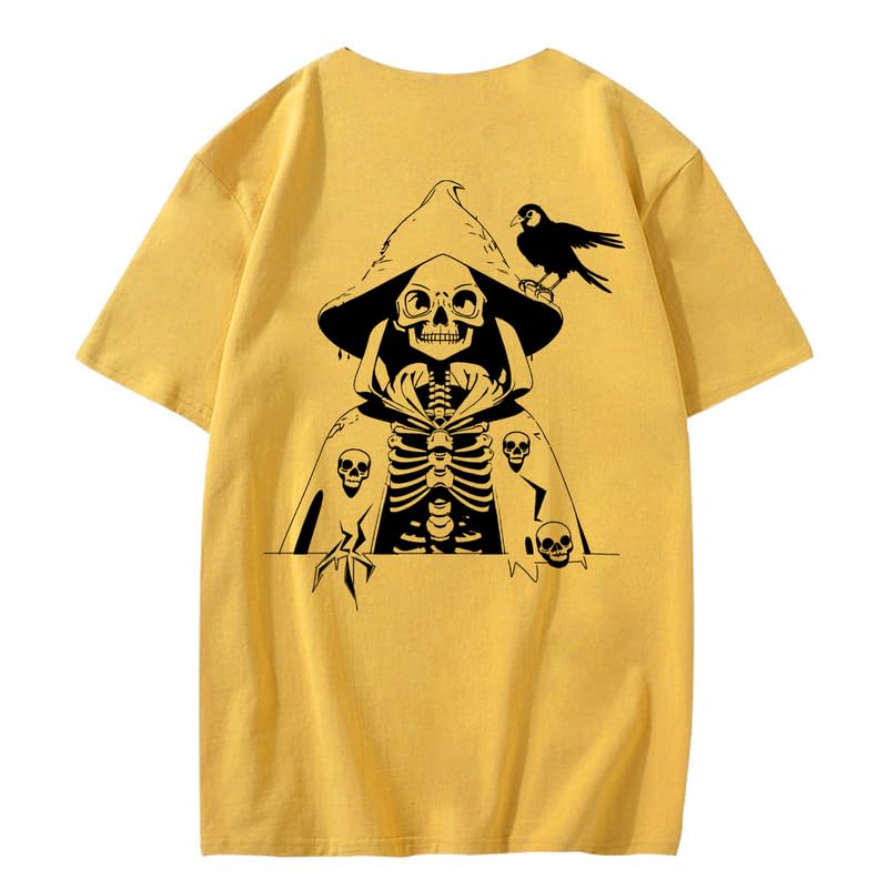 CORIRESHA Camiseta con estampado de calavera para adolescentes, cuello redondo, manga corta, informal, de algodón, disfraz de Halloween