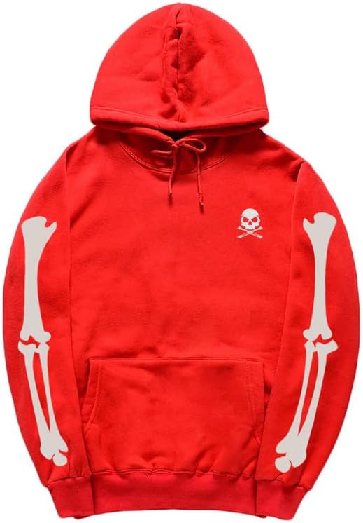 CORIRESHA Sudadera con capucha con estampado de calavera de Halloween Sudadera unisex de manga larga informal con bolsillo canguro