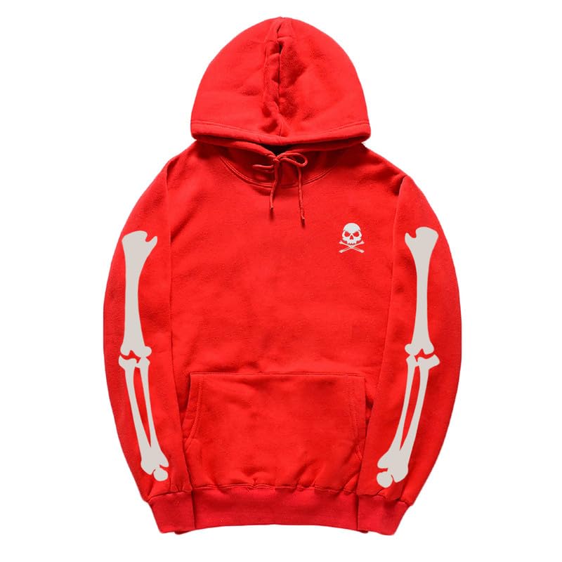 CORIRESHA Sudadera con capucha con estampado de calavera de Halloween Sudadera unisex de manga larga informal con bolsillo canguro