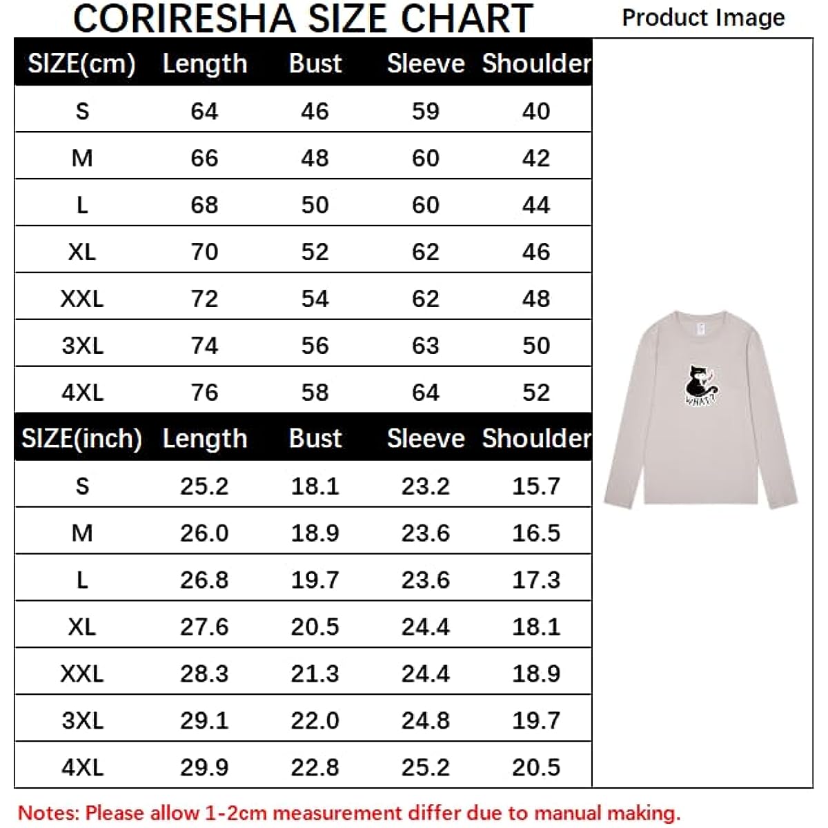 CORIRESHA Unisex Funny Cat with Blood Knife Long Sleeve Cotton Halloween T-Shirt