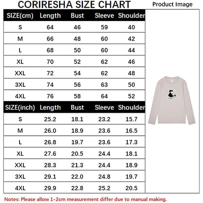 CORIRESHA Unisex Funny Cat with Blood Knife Long Sleeve Cotton Halloween T-Shirt