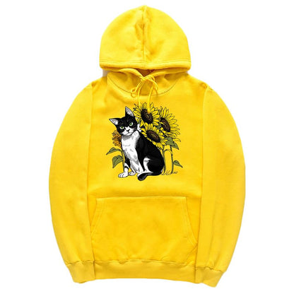 CORIRESHA Lindo Gato Sudadera con capucha Casual Manga Larga Cordón Girasol Sudadera