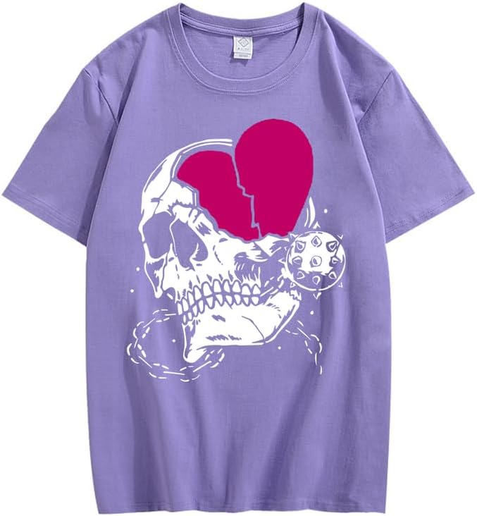 CORIRESHA Adolescente Lindo Corazón Cuello Redondo Manga Corta Casual Verano Algodón Calavera Camiseta