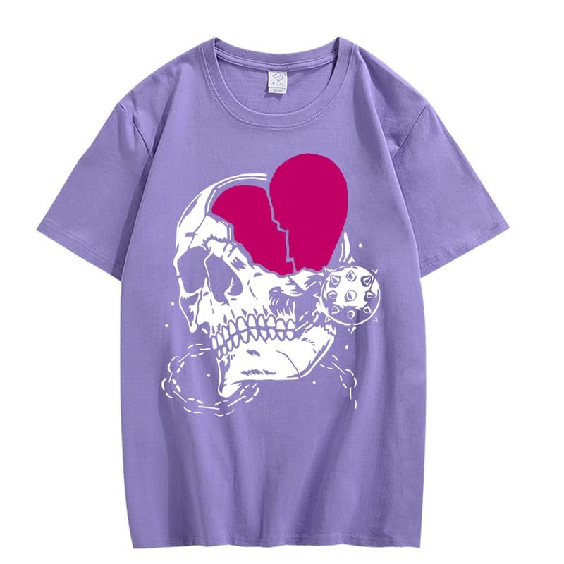 CORIRESHA Teen Cute Heart Crewneck Short Sleeve Casual Summer Cotton Skull T-Shirt