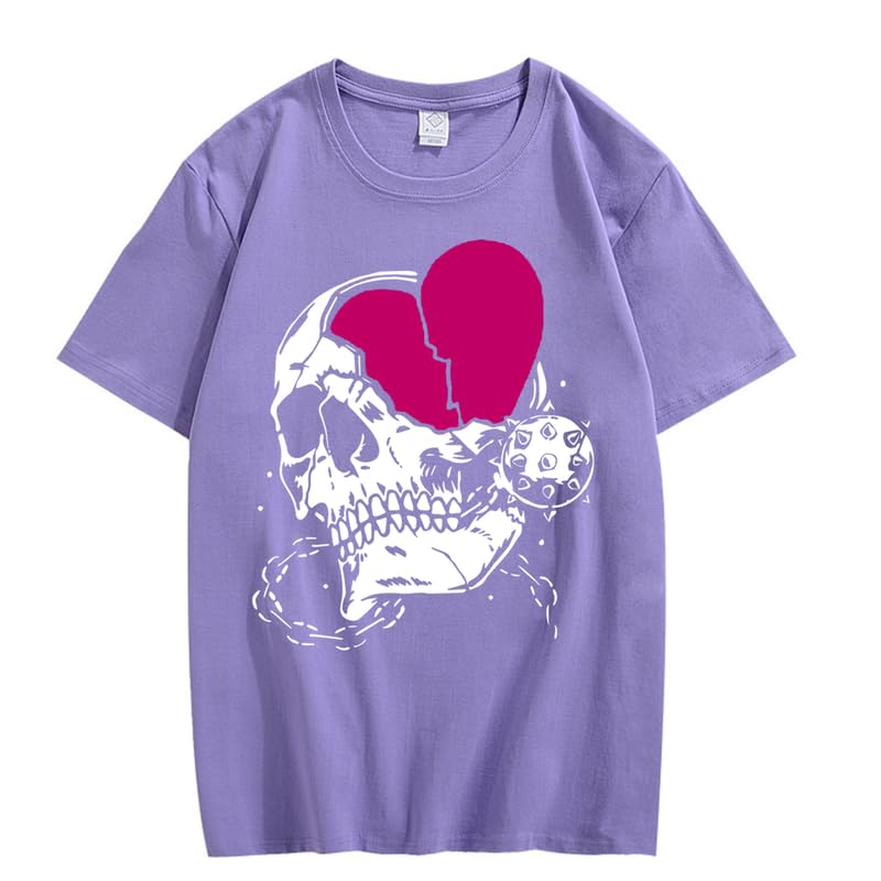 CORIRESHA Adolescente Lindo Corazón Cuello Redondo Manga Corta Casual Verano Algodón Calavera Camiseta