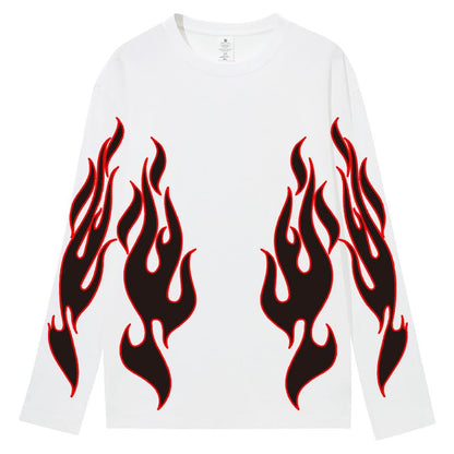 CORIRESHA Teen Fashion Flame Pattern Crewneck Long Sleeve Y2K Fall T-Shirt Top