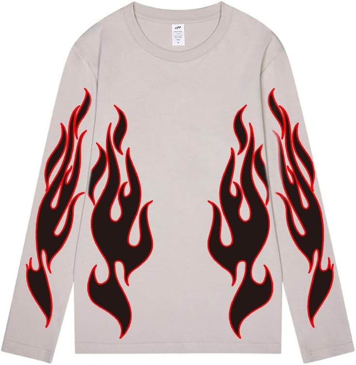 CORIRESHA Adolescente Moda Llama Patrón Cuello Redondo Manga Larga Y2K Otoño Camiseta Top