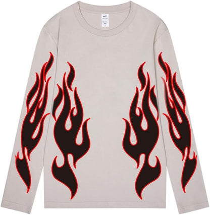 CORIRESHA Adolescente Moda Llama Patrón Cuello Redondo Manga Larga Y2K Otoño Camiseta Top