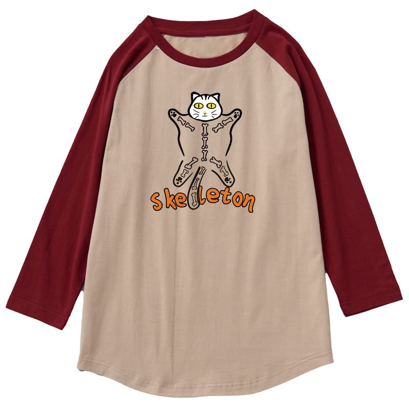 CORIRESHA Disfraz de Halloween con diseño de esqueleto de gatos divertidos, manga raglán 3/4, camiseta gótica