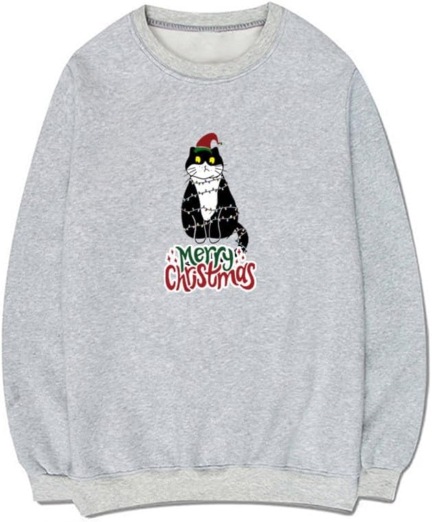 CORIRESHA Teen Cute Christmas Cat Crew Neck Long Sleeve Cozy Pullover Sweatshirt