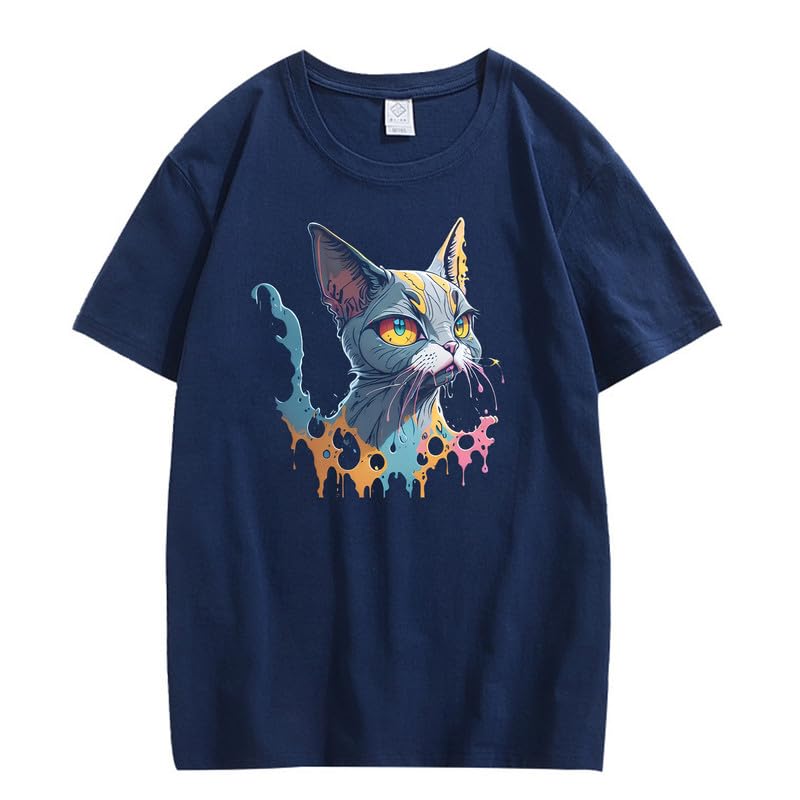 CORIRESHA Camiseta unisex de algodón con estampado de pintura de manga corta y diseño de gato lindo
