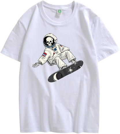 CORIRESHA Camiseta de astronauta con calavera para mujer, informal, cuello redondo, manga corta, para verano, skate