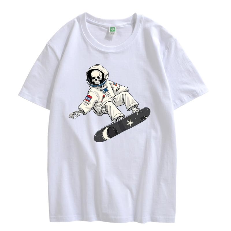 CORIRESHA Camiseta de astronauta con calavera para mujer, informal, cuello redondo, manga corta, para verano, skate