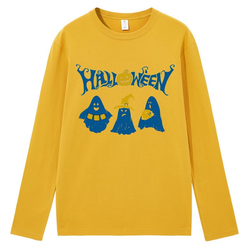 CORIRESHA Teen Ghost T-Shirt Crewneck Long Sleeve Cotton Harajuku Halloween Tops