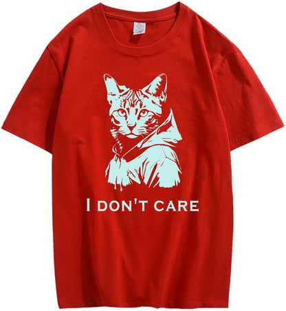 CORIRESHA Camiseta unisex de algodón con estampado de gato, cuello redondo, manga corta, informal, con letras