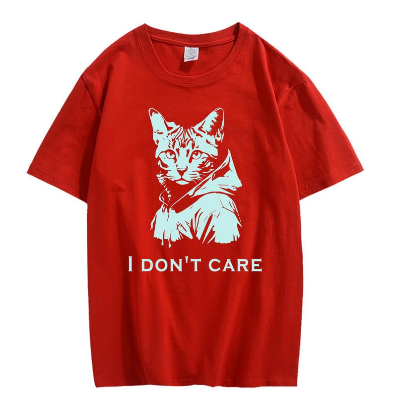 CORIRESHA Camiseta unisex de algodón con estampado de gato, cuello redondo, manga corta, informal, con letras